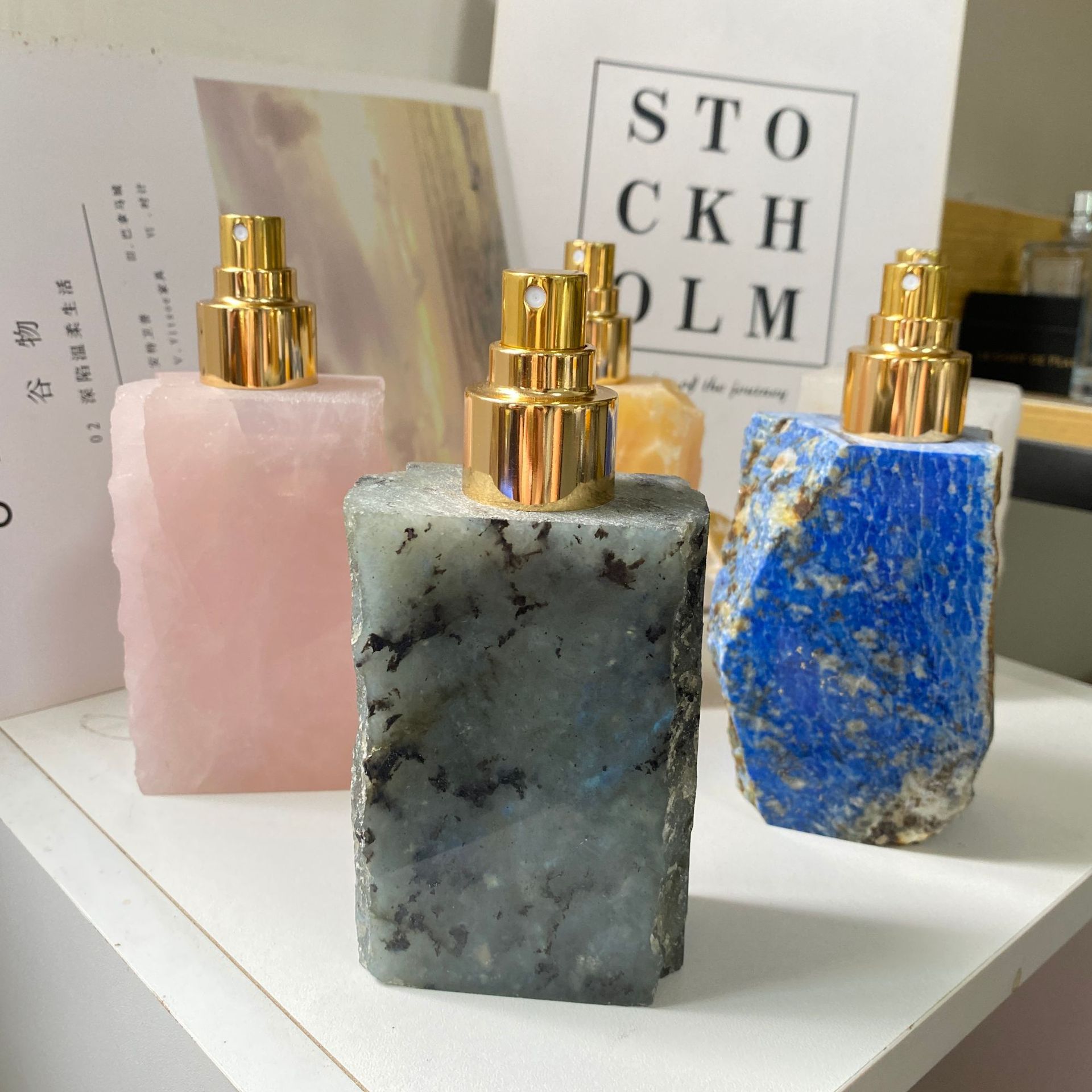 Natural pink crystal jade spray bottle