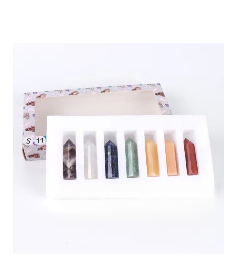 7-piece set of natural stone rose quartz hexagonal columns - 6