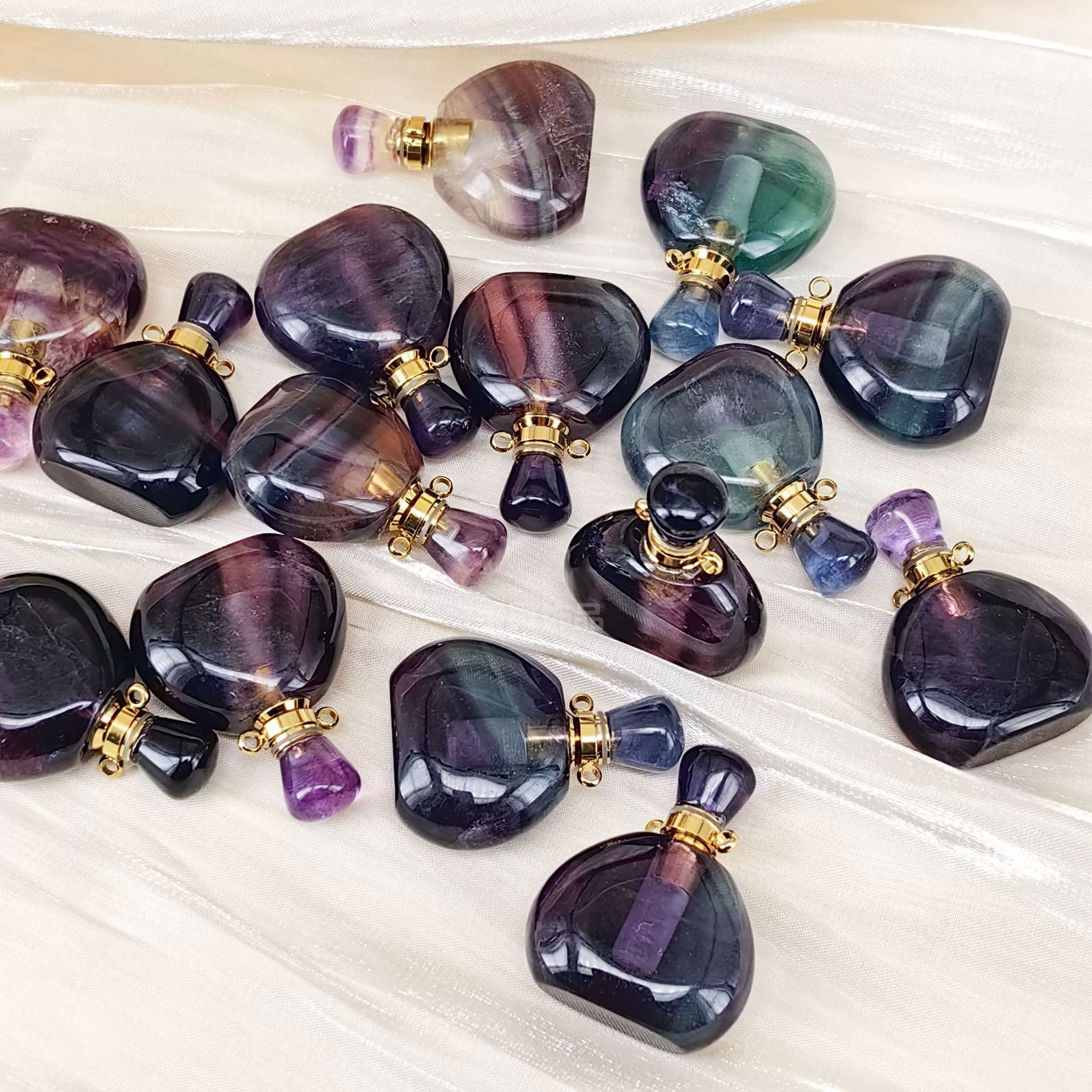 Multi-Color Fluorite Heart Perfume Bottle Pendant Necklace - 2
