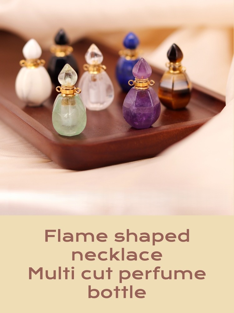 Natural crystal & gemstone flame-shaped necklace