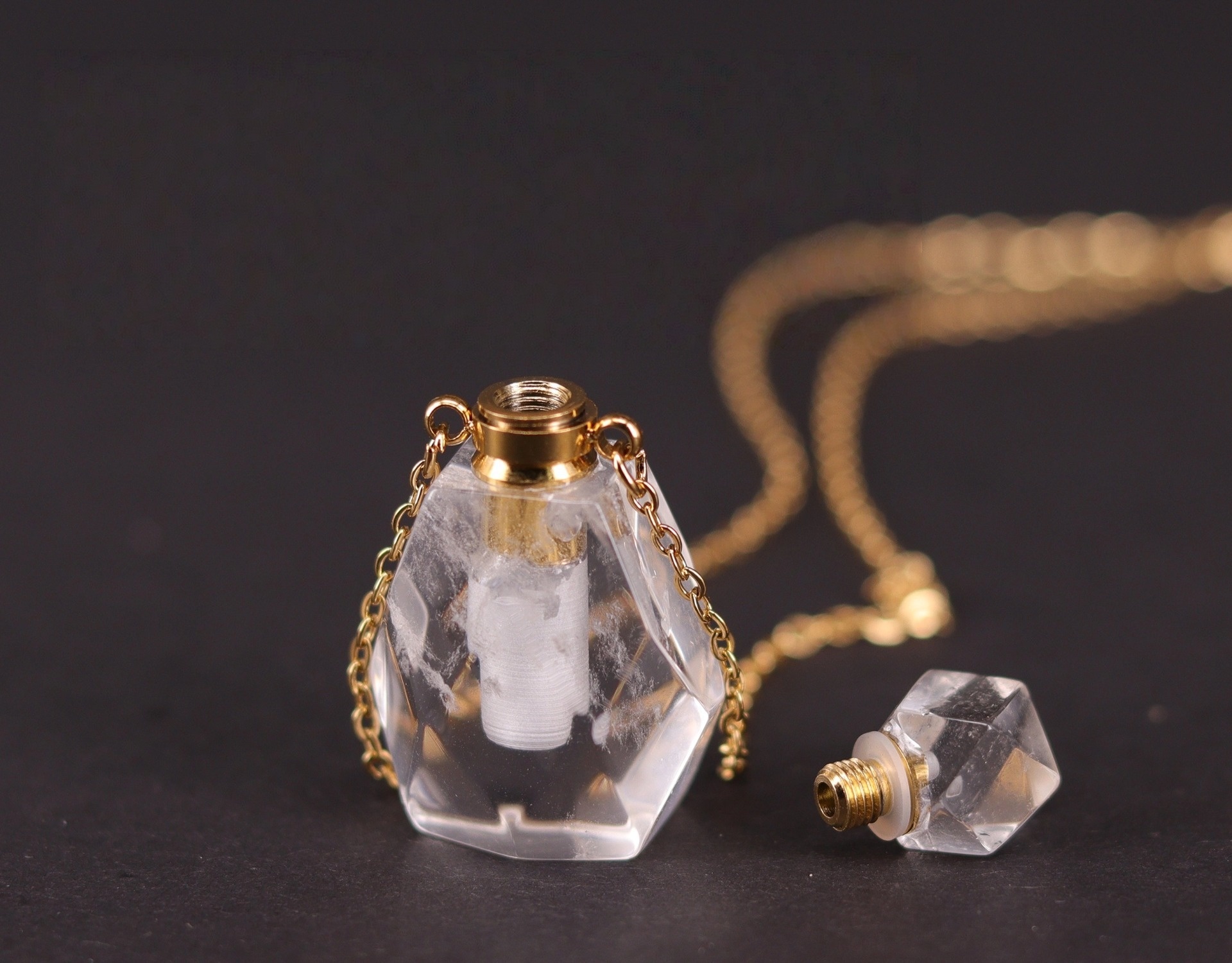 Gemstone  Crystal Rhombus Perfume Bottle Pendant - 2