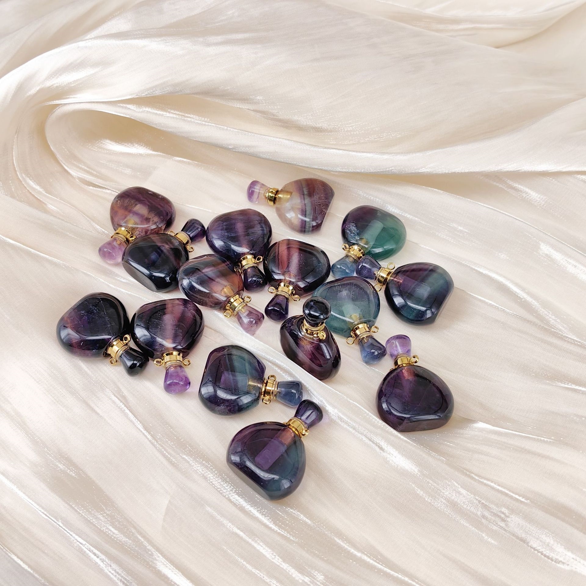 Multi-Color Fluorite Heart Perfume Bottle Pendant Necklace - 3